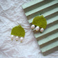 Olive earrings with natural pearls. Lightweight.  Length (*with hooks) - 5.5 cm (2.1 inches). Width - 3.5 cm (1.3 inches).  Custom color of this design - message me.