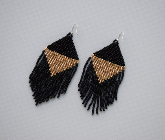 Black and gold seed bead earrings