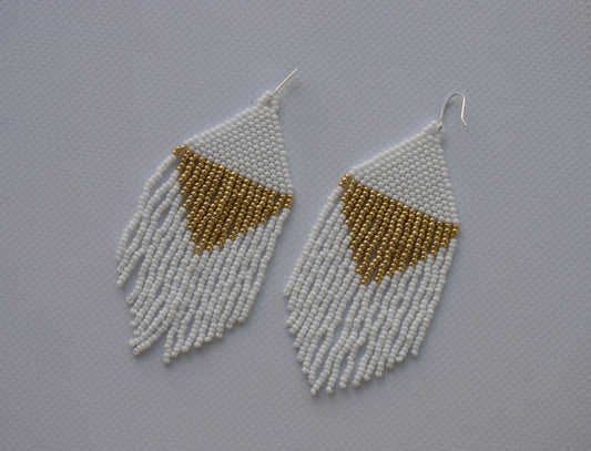 White and gold beaded earrings