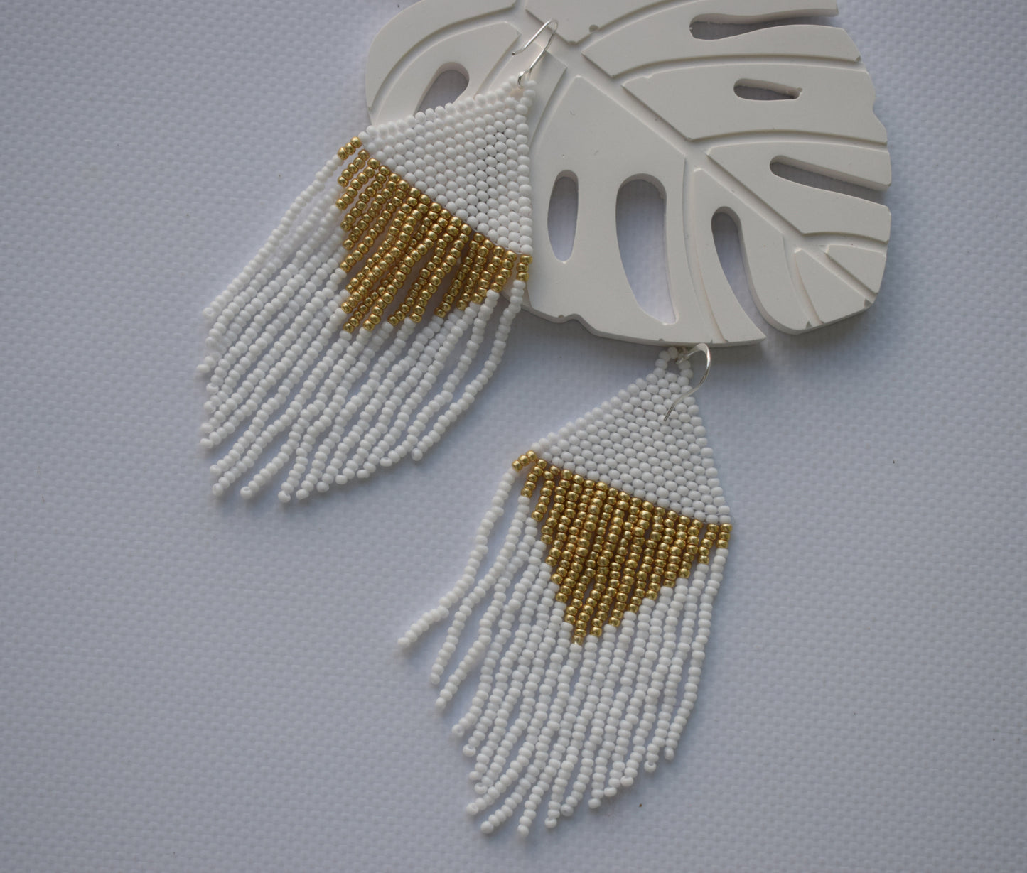White seed bead earrings