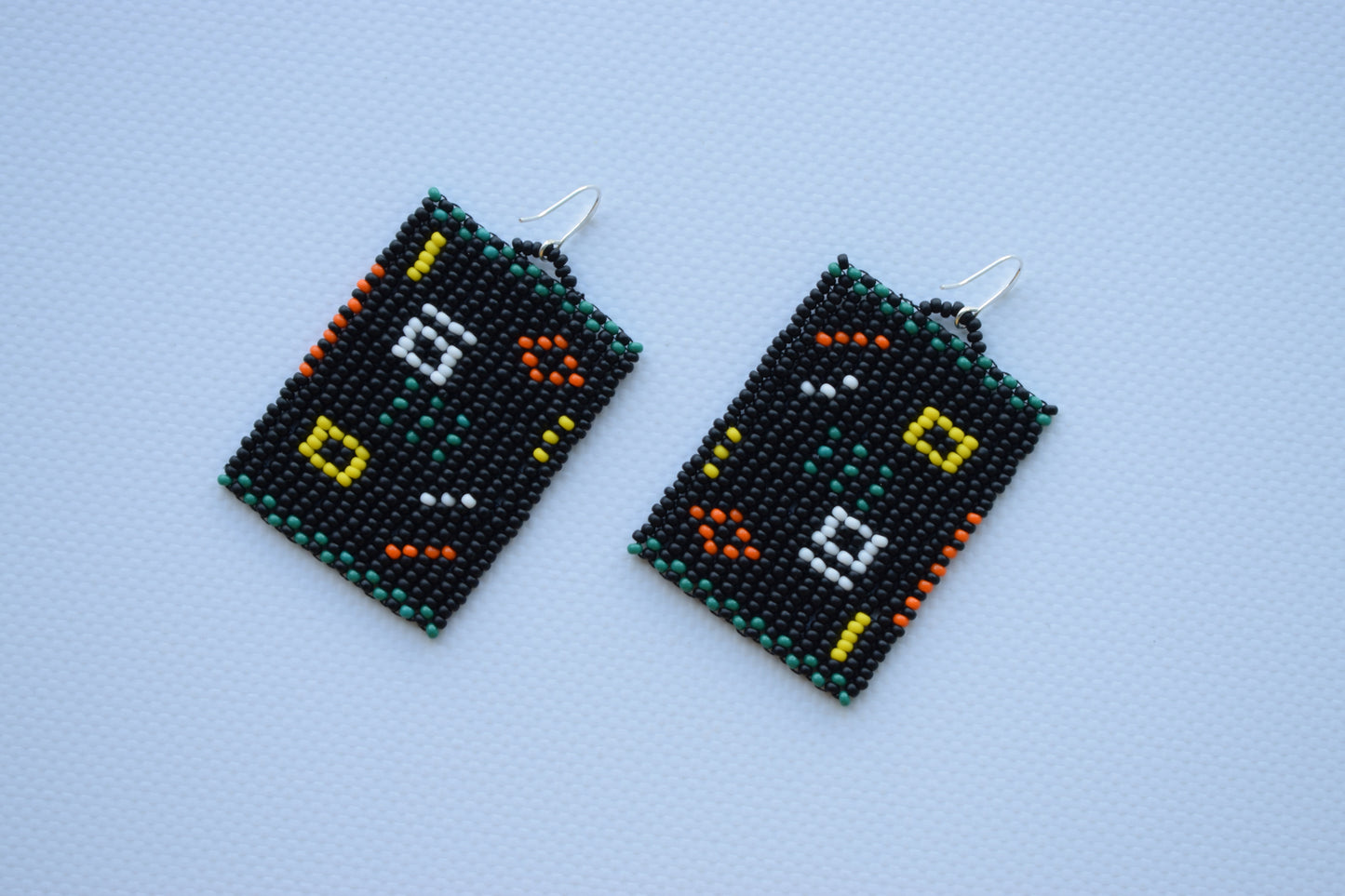 Seed bead earrings with geometric print