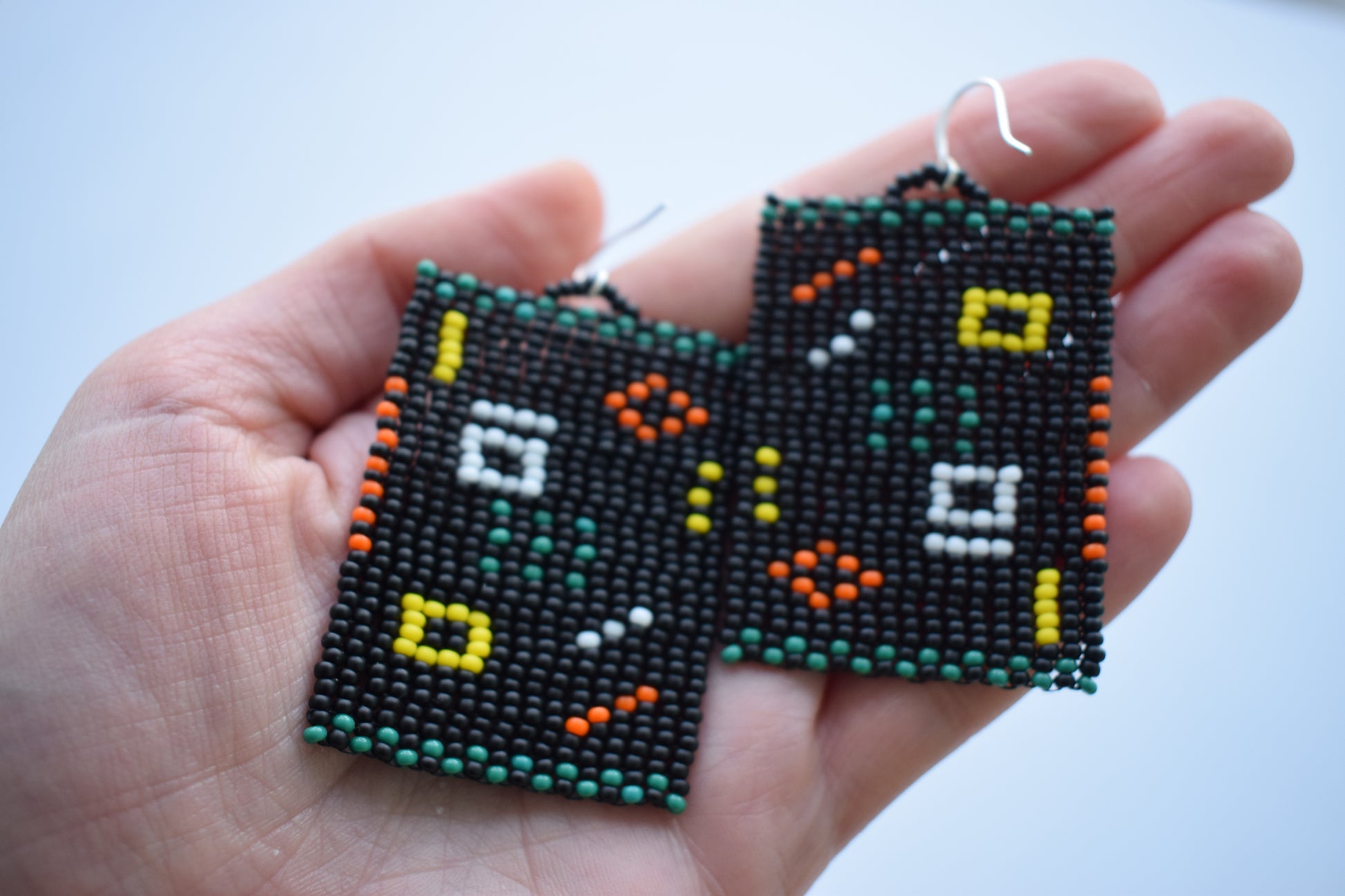 Black and yellow beaded earrings