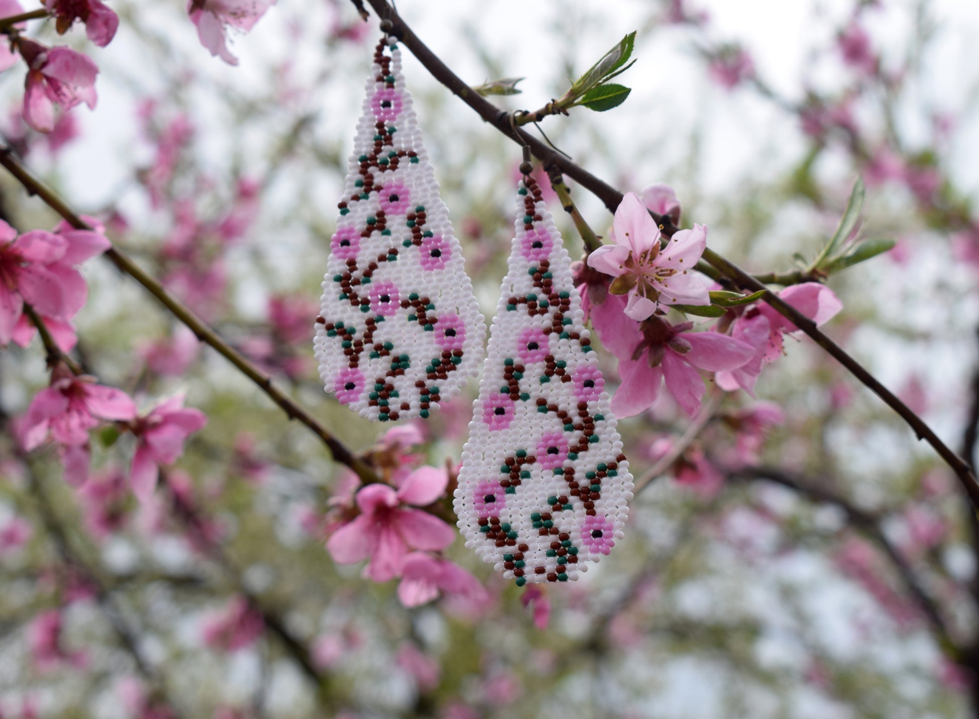 Sakura beaded earrings Teardrop earrings