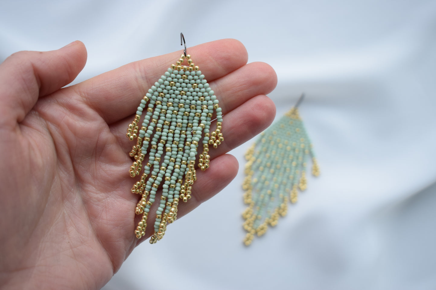 Green mint beaded earrings