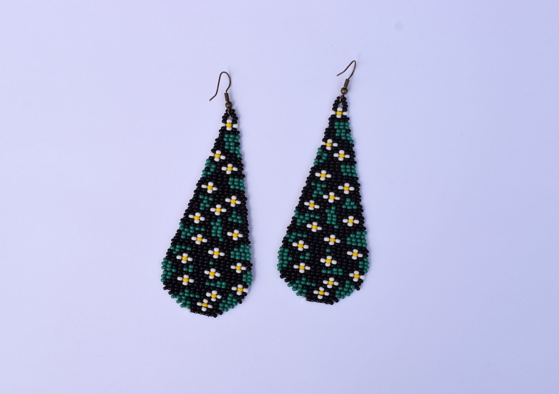 Chamomile beaded earrings Teardrop earrings