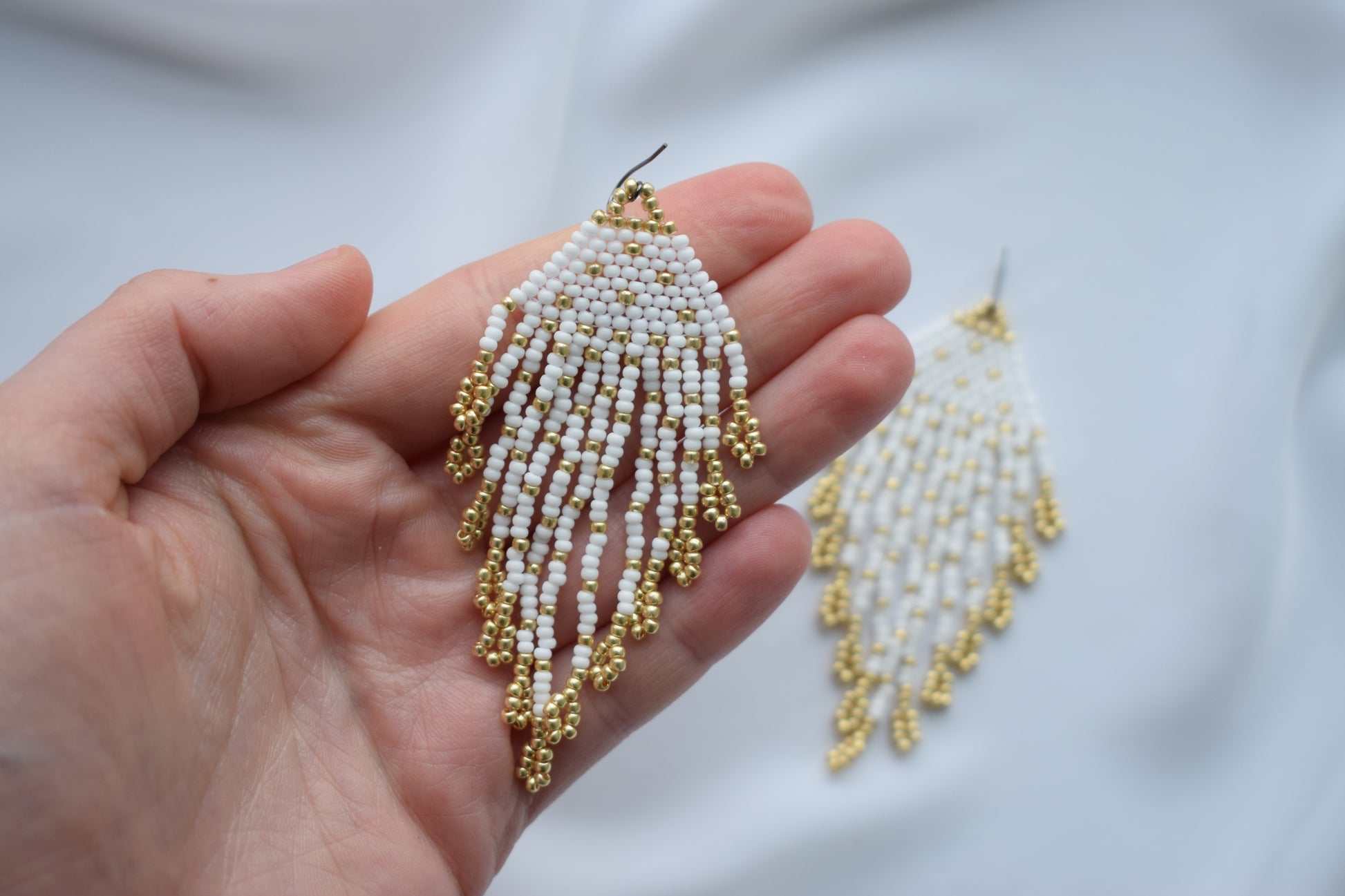 bridal white beaded earrings