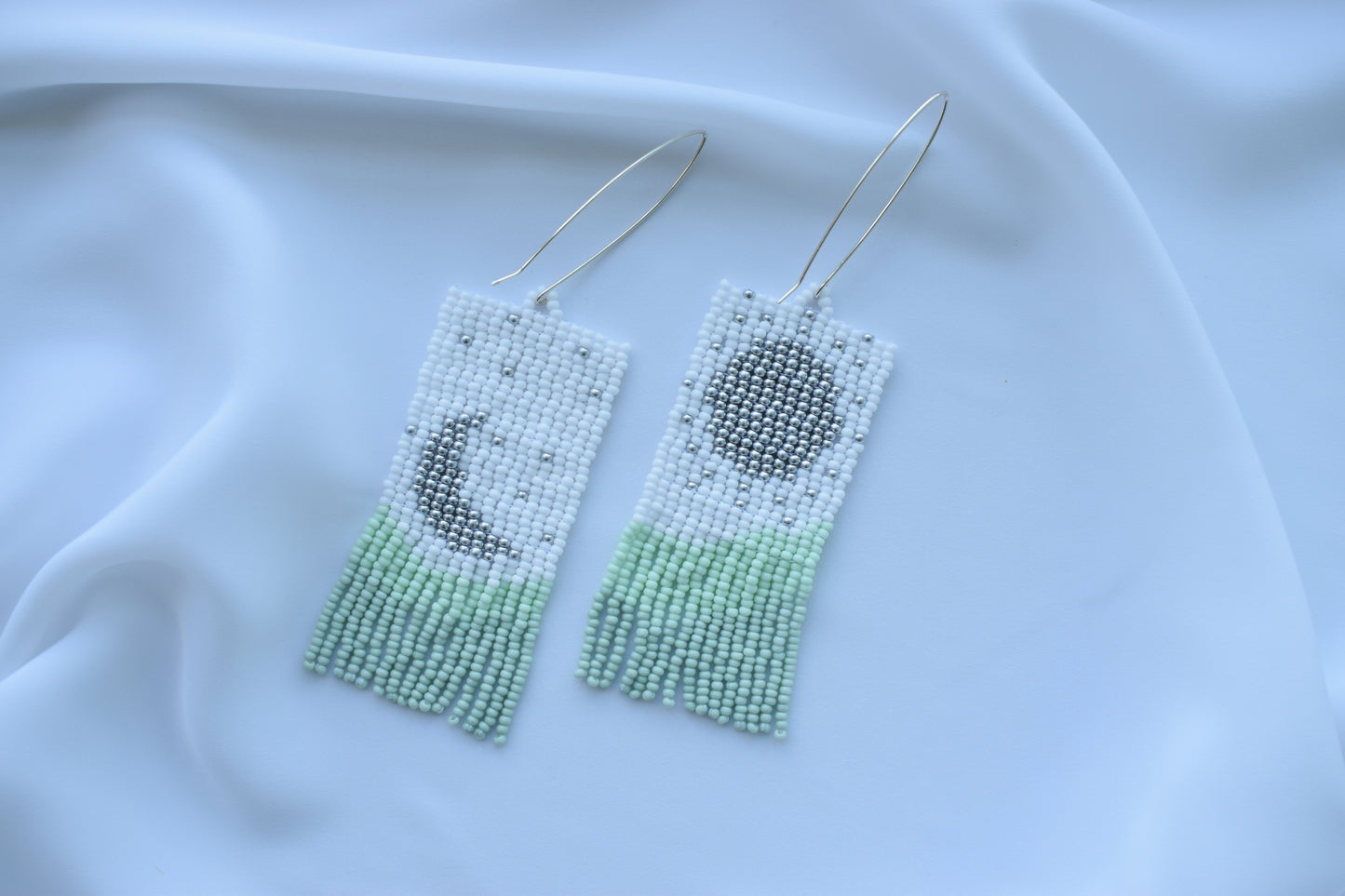 Mint beaded earrings with mountains print