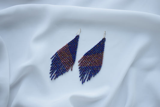 Navy blue and purple beaded earrings