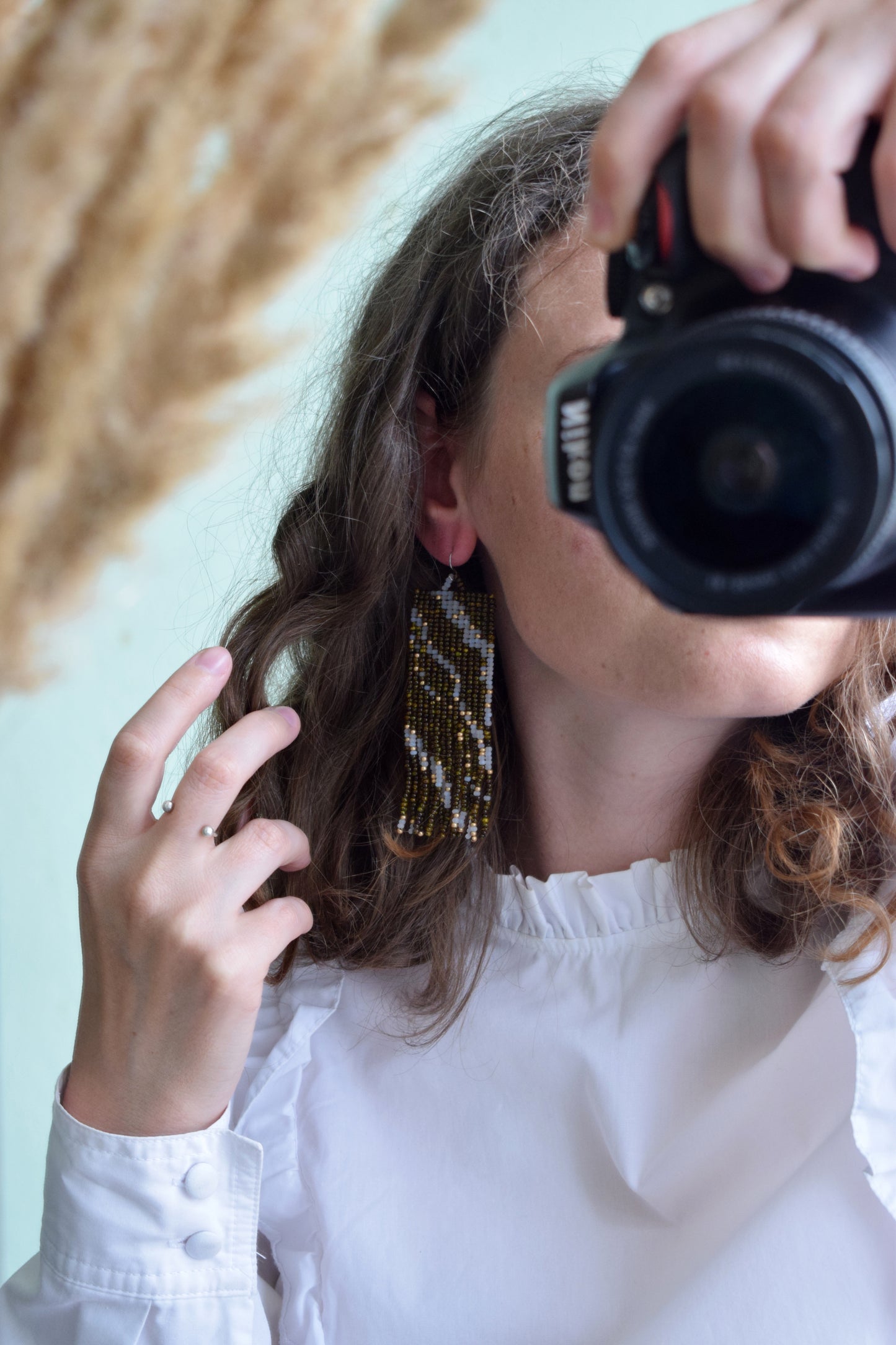 Brown beaded earrings