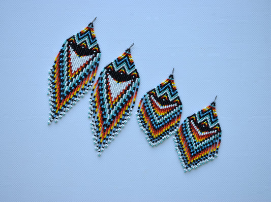 Width - 4 cm (1.5 inches). Mini: length (*with hooks) - 11.5 cm (4.5 inches). Maxi: length (*with hooks) - 15.1 cm (5.9 inches). Hooks are hypoallergenic. Made of high-quality Czech beads.  Shipping to the USA, Canada, United Kingdom, Japan, Israel, Singapore - from the fullfilment center in Miami (USA). Shipping to other countries - from Ukraine.  Author's design (copy without my permission is prohibited). I accept custom orders, write me message please.