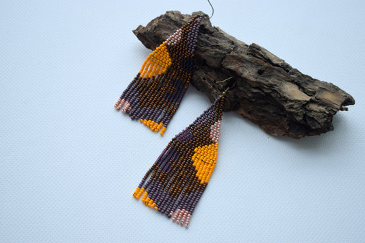 Abstract beaded earrings in fall palette