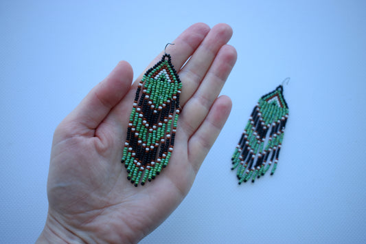 Tiny lightweight beaded earrings. Length (*with hooks) - 10 cm (3.9 inches). Width - 2.5 cm (0.9 inches). Hooks are hypoallergenic. Made of high-quality Czech beads.  Shipping to the USA, Canada, United Kingdom, Japan, Israel, Singapore - from the fullfilment center in Miami (USA). Shipping to other countries - from Ukraine.  Author's design (copy without my permission is prohibited). I accept custom orders, write me message please.