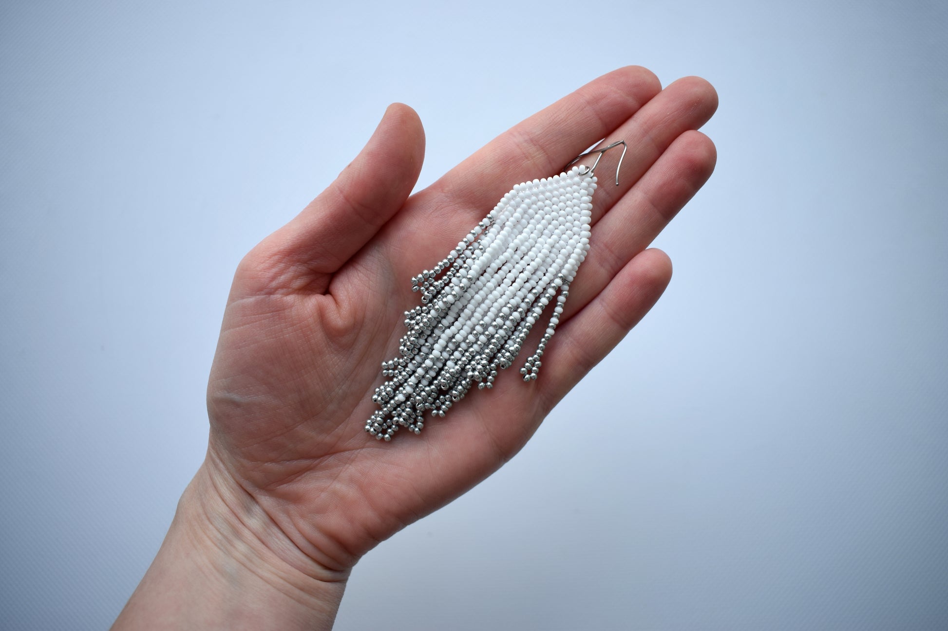 White and silver seed bead earrings