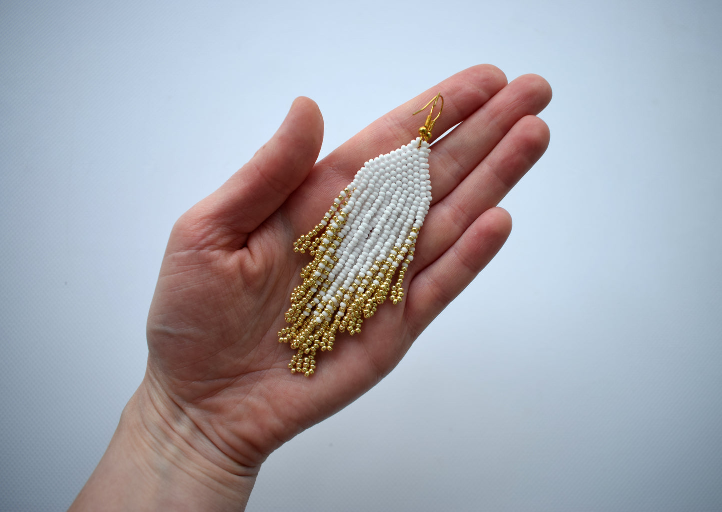 White and gold seed bead earrings