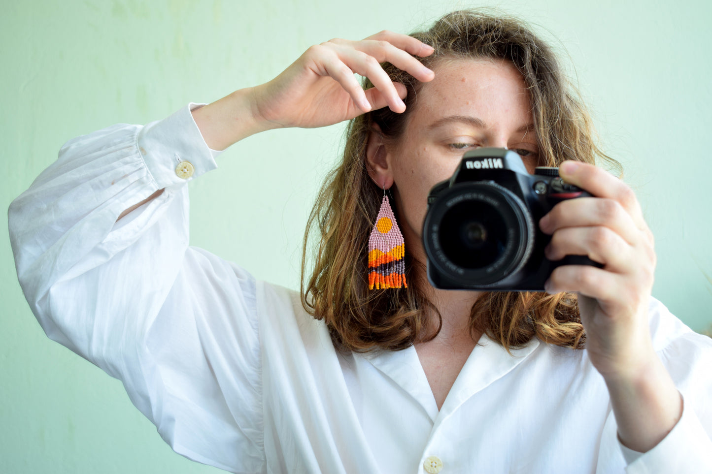 Landscape beaded earrings