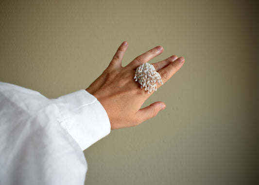 Unusual beaded ring in bohemian style