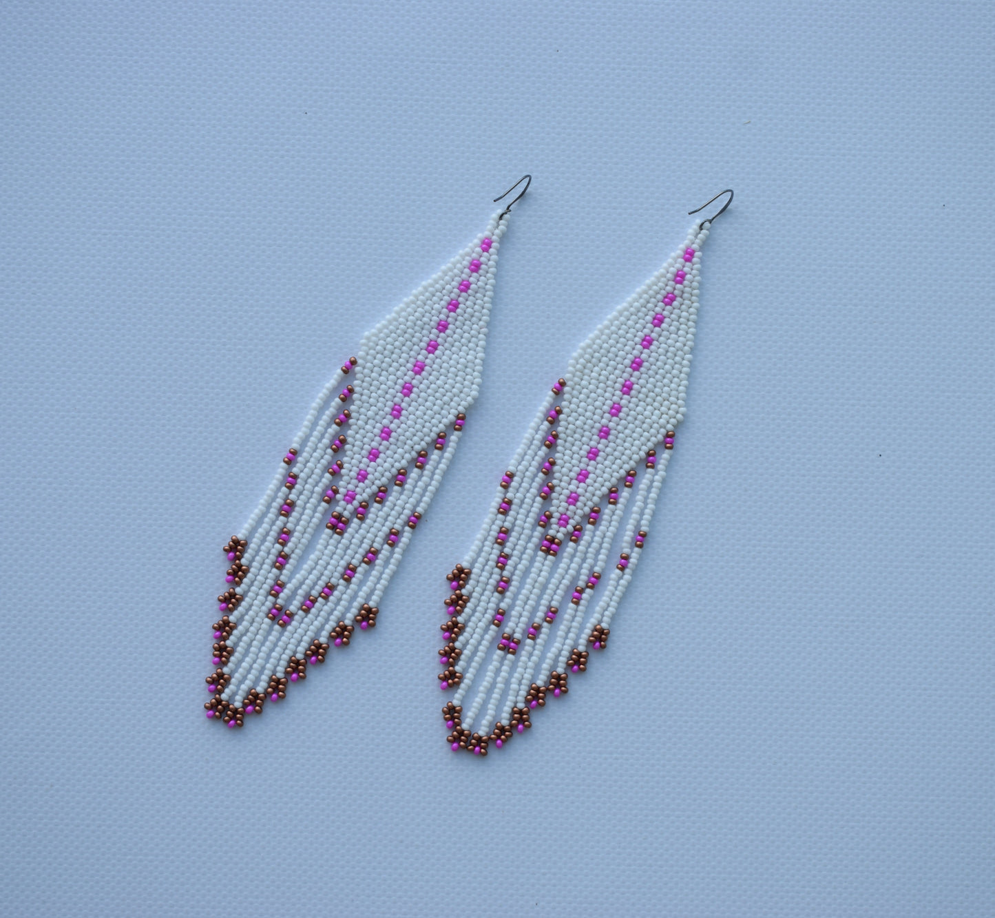 White with fuchsia pink fringe bead earrings