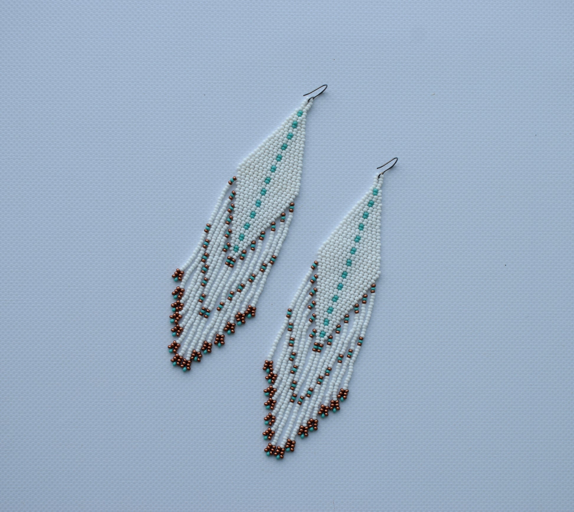 White with turquoise fringe bead earrings