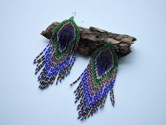 Peacock beaded earrings