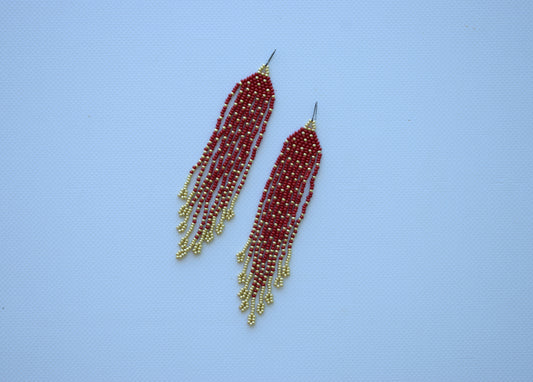Red and gold beaded earrings