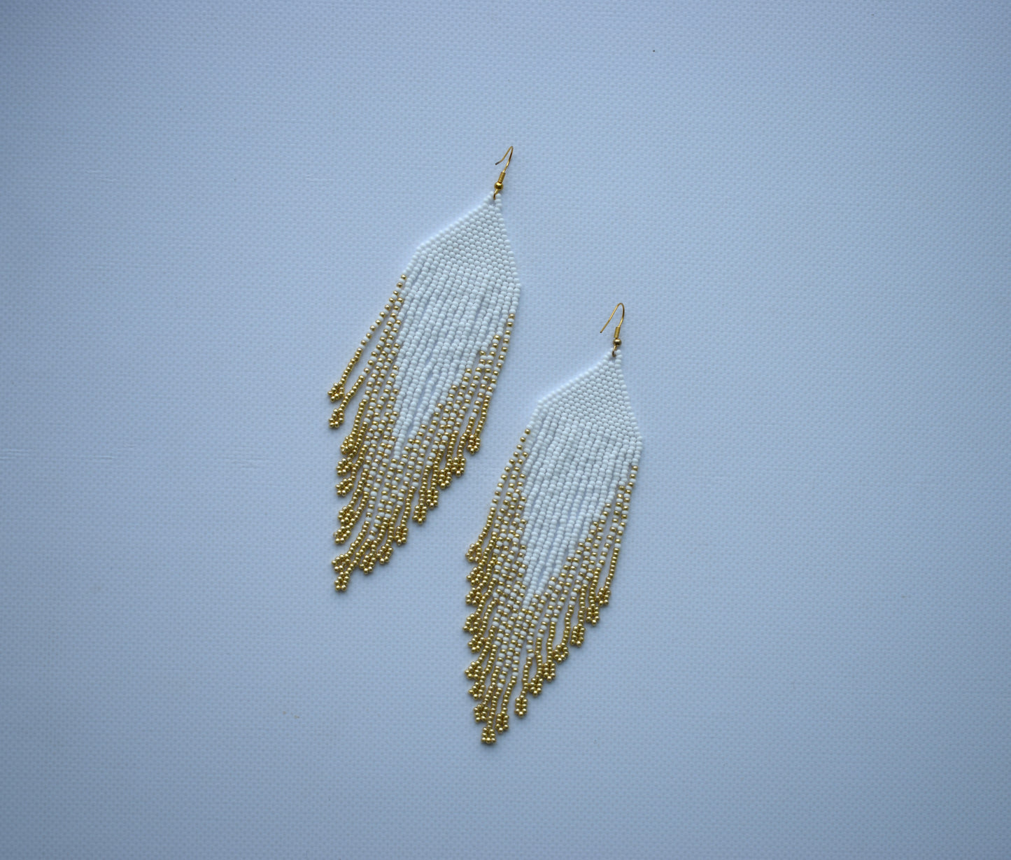 White and gold beaded earrings for bridal day