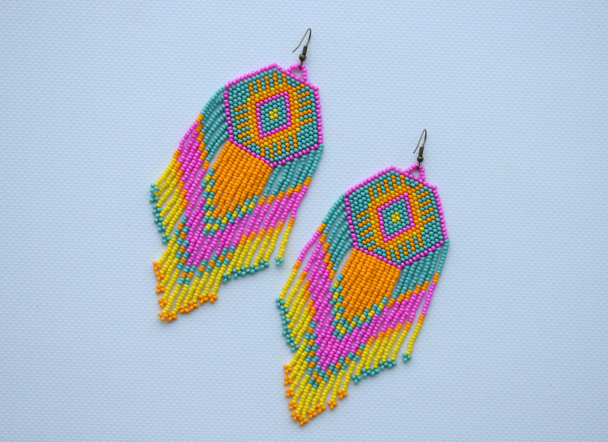 Turquoise Yellow Fichsia pink earrings