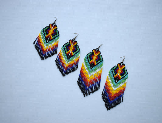 These are beaded earrings in Bohemian style. These beaded earrings are made of high-quality Czech beads. These earrings are colorful, fashionable and highly versatile, suitable for everyday wear.  Mini: length with hooks - approx. 11.5 cm (4.5 inches); width - 4.7 cm (1.8 inches). Maxi: length with hooks - approx. 14.5 cm (5.70 inches); width - 4.5 cm (1.7 inches).  If you have any questions just write me a message. I am always in touch and reply asap!