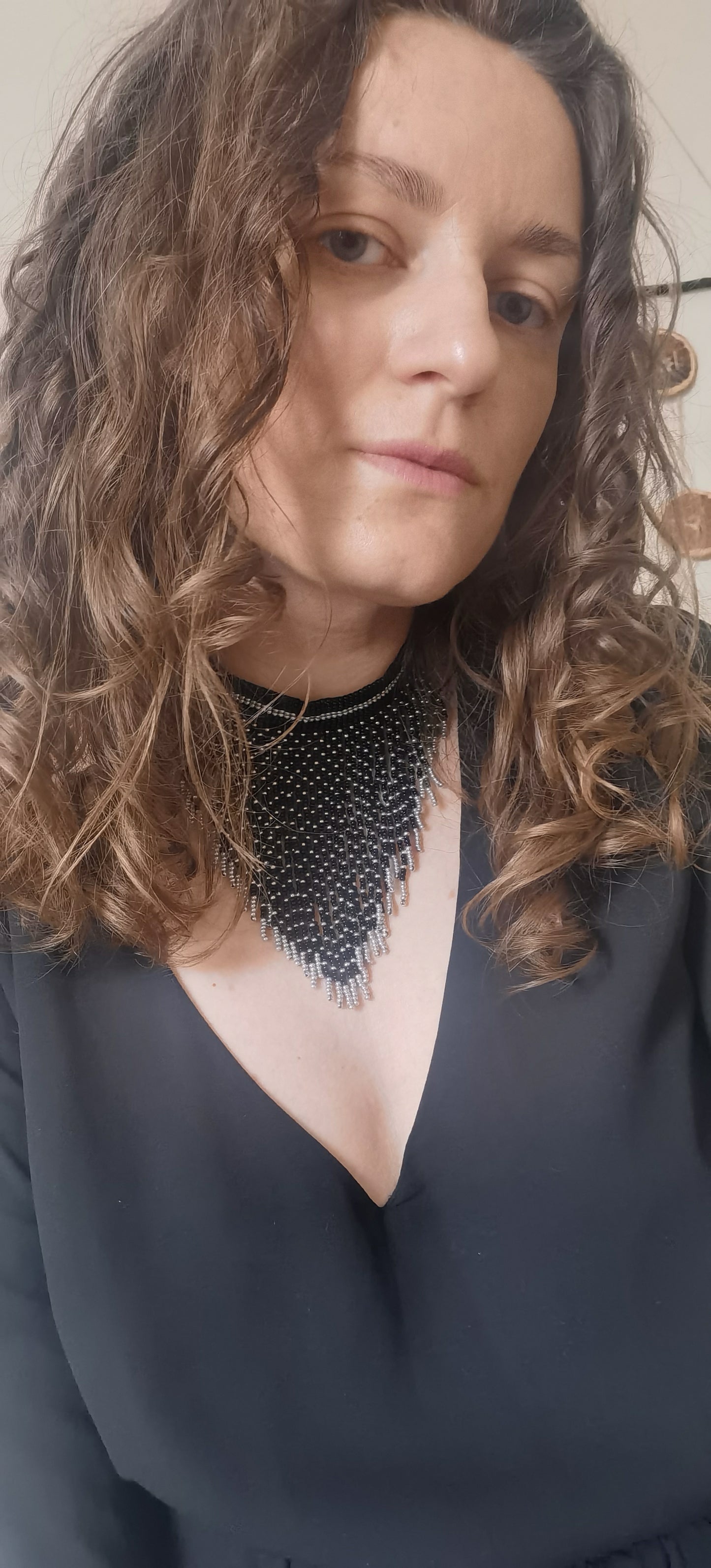 Black and silver fringe necklace